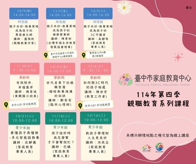 臺中市家庭教育中心舉辦114年「第四季親職教育課程」圖卡