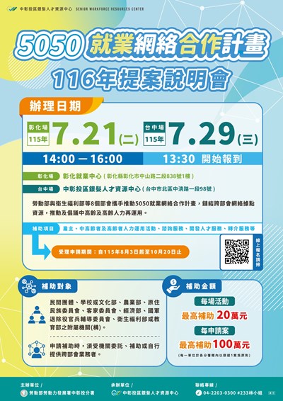 「116年度5050就業網絡合作計畫提案說明會」海報